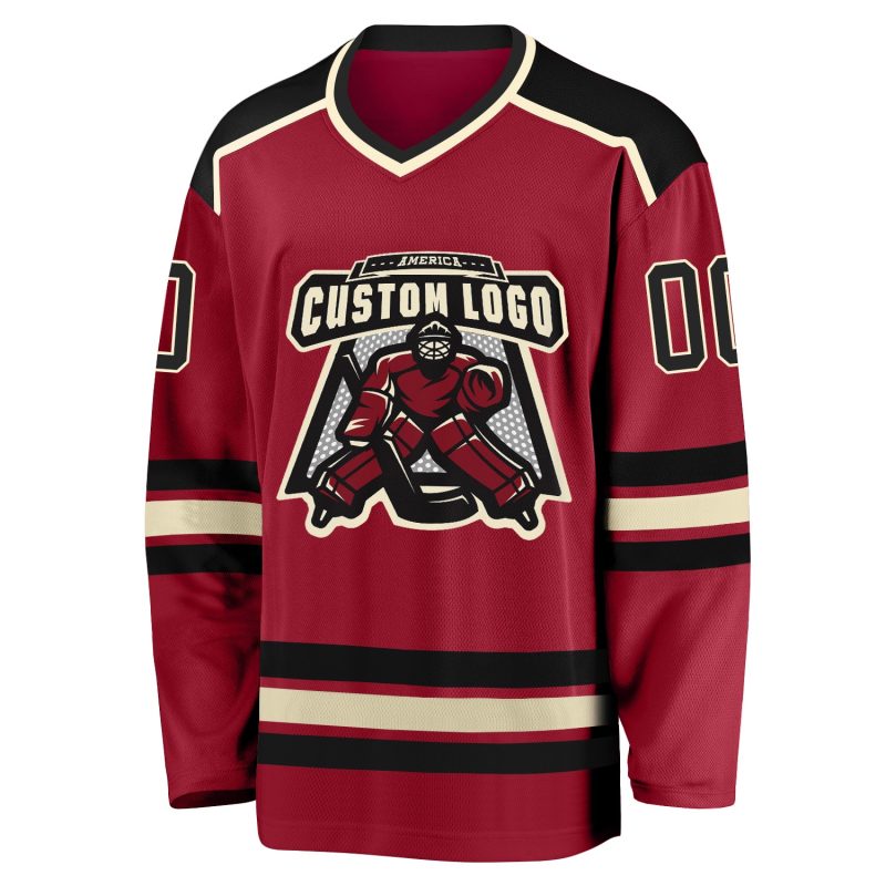 Personalized Maroon Black Cream Hockey Jersey for Custom Team Wear Personalized Maroon Black-Cream Hockey Jersey