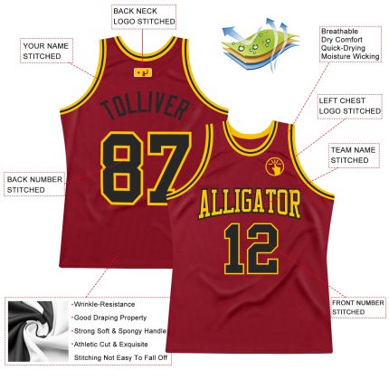 Custom Name Number Maroon Black Gold Throwback Basketball Jersey - Personalized Authentic Team Apparel Personalized Maroon