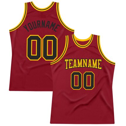 Custom Name Number Maroon Black Gold Throwback Basketball Jersey - Personalized Authentic Team Apparel Personalized Maroon