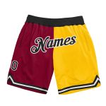 Custom Maroon Black Gold Basketball Shorts with Name and Number - Authentic Throwback Split Fashion Team Apparel Personalized