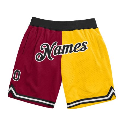 Custom Maroon Black Gold Basketball Shorts with Name and Number - Authentic Throwback Split Fashion Team Apparel Personalized