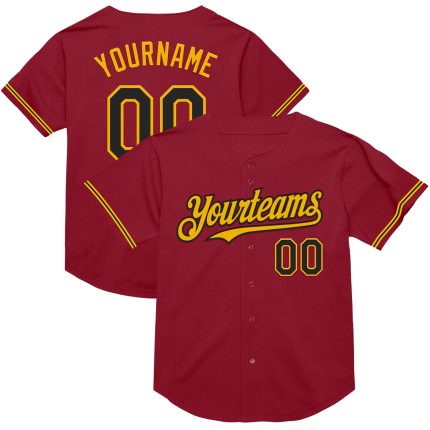 Custom Maroon Black-Gold Mesh Baseball Jersey with Name & Number - Personalized Authentic Throwback Team Jersey Personalized