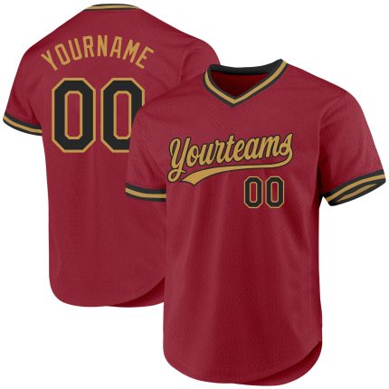 Custom Name and Number Authentic Throwback Baseball Jersey, Maroon and Black with Old Gold - Personalized Team Jersey Personalized