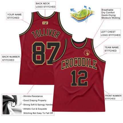 Custom Basketball Jersey with Personalized Name & Number - Maroon Black-Old Gold Authentic Throwback Design Personalized