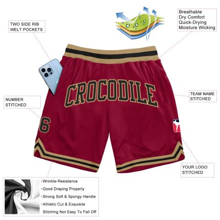 Custom Team Basketball Shorts with Name and Number - Maroon and Black-Old Gold Authentic Throwback Style Personalized Maroon