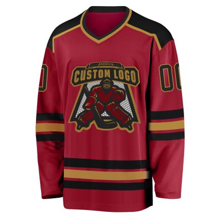 Personalized Maroon Black Old Gold Hockey Jersey for Men and Women Personalized Maroon Black-Old Gold Hockey Jersey