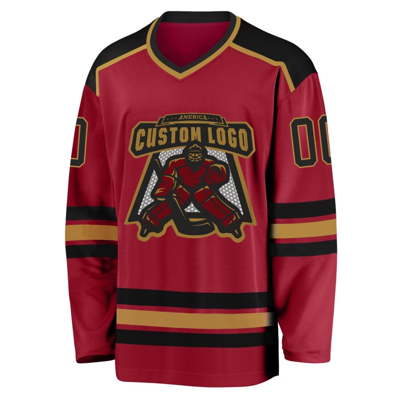 Personalized Maroon Black Old Gold Hockey Jersey for Men and Women Personalized Maroon Black-Old Gold Hockey Jersey