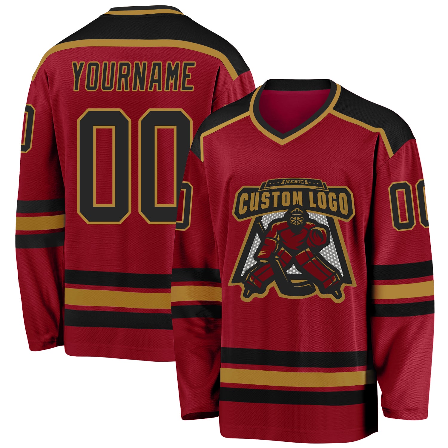 Personalized Maroon Black Old Gold Hockey Jersey for Men and Women Personalized Maroon Black-Old Gold Hockey Jersey