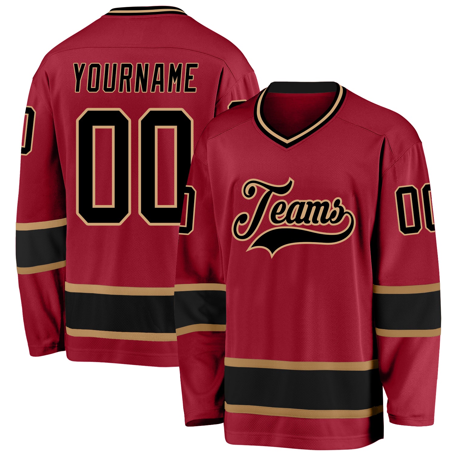 Custom Name and Number Hockey Jersey in Maroon and Old Gold - Personalized Team Apparel Personalized Maroon Black-Old Gold
