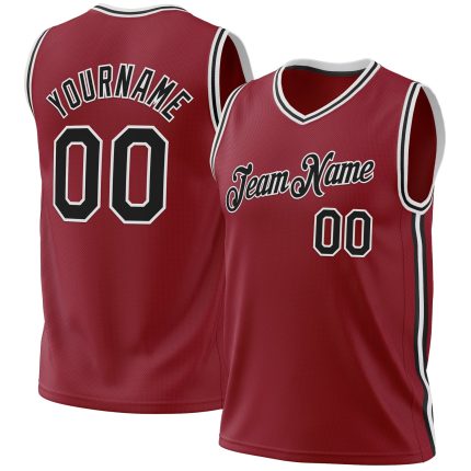 Personalized Maroon Basketball Jersey - Authentic Black-White Throwback Style Personalized Maroon Black-White Authentic Throwback