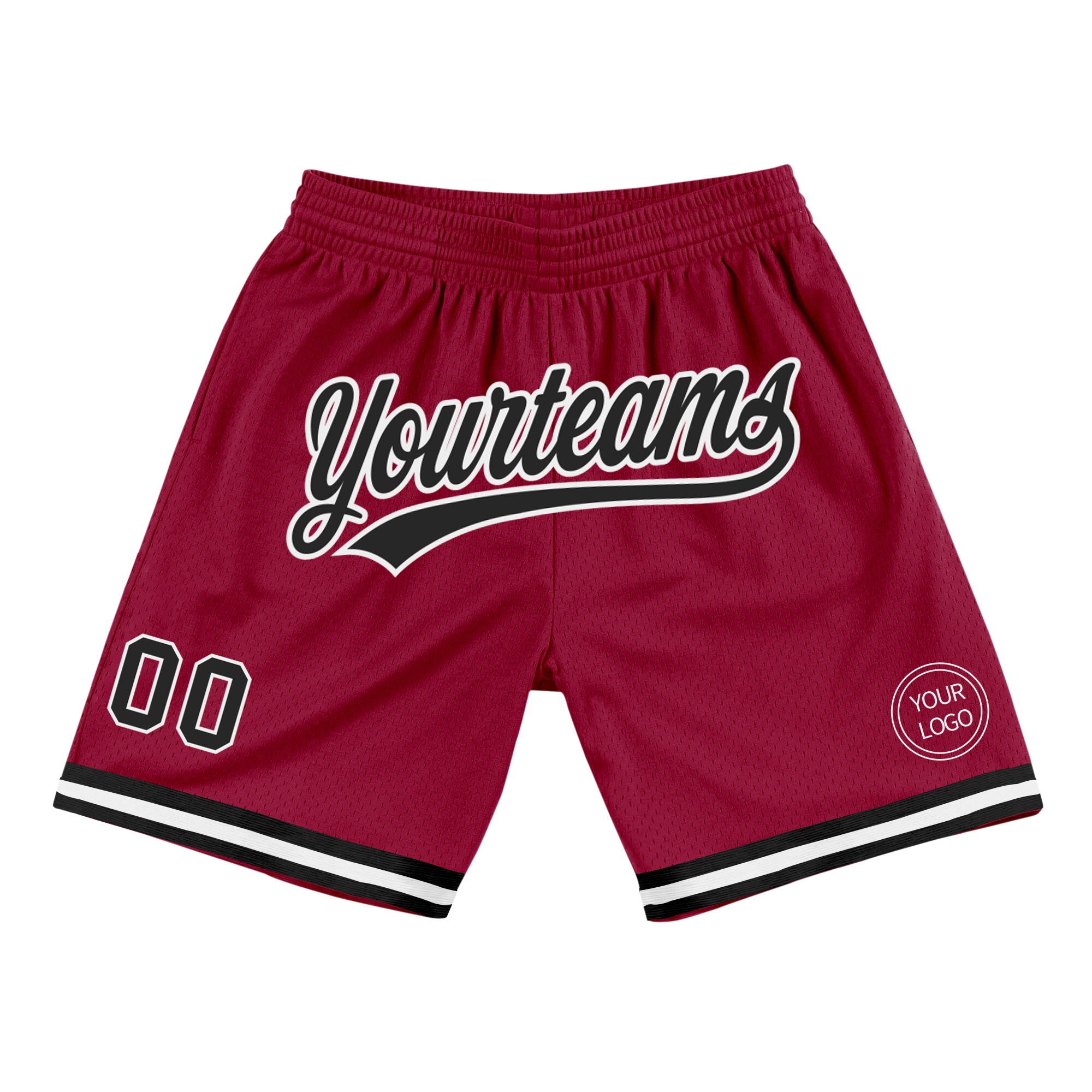 Personalized Authentic Basketball Shorts in Maroon, Black, and White - Throwback Style Personalized Maroon Black-White Authentic