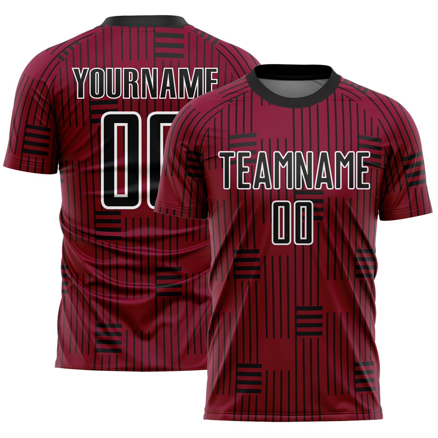 Custom Sublimation Soccer Jersey with Maroon Black-White Lines - Personalized Team Name and Number Personalized Maroon Black-White