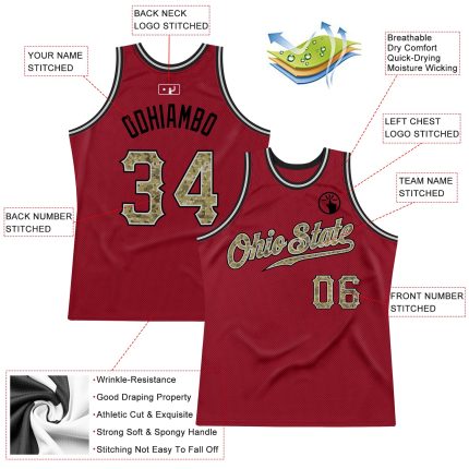 Custom Name and Number Personalized Maroon Camo Gray Basketball Jersey - Authentic Throwback Team Apparel Personalized Maroon