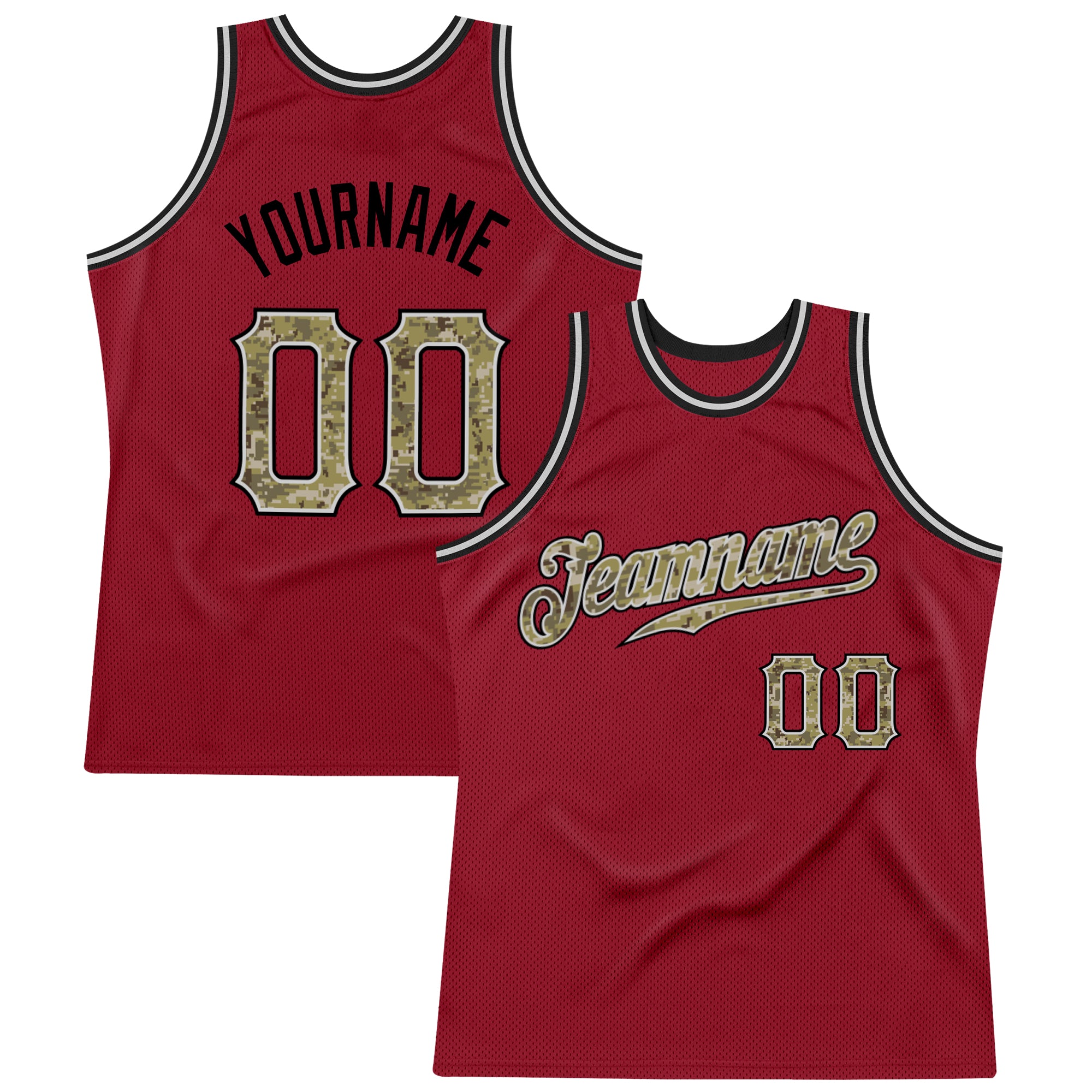 Custom Name and Number Personalized Maroon Camo Gray Basketball Jersey - Authentic Throwback Team Apparel Personalized Maroon