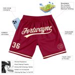 Custom Team Basketball Shorts with Personalized Name and Number, Maroon Cream Authentic Throwback Design Personalized Maroon