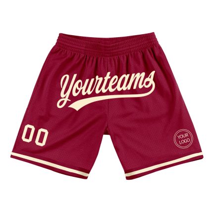 Custom Team Basketball Shorts with Personalized Name and Number, Maroon Cream Authentic Throwback Design Personalized Maroon