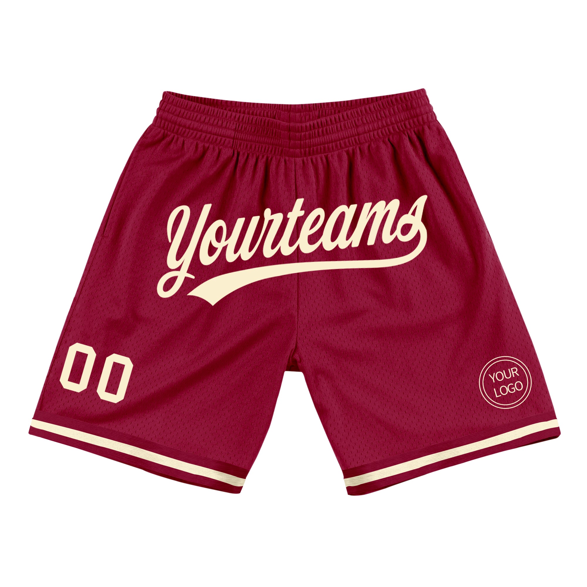 Custom Team Basketball Shorts with Personalized Name and Number, Maroon Cream Authentic Throwback Design Personalized Maroon