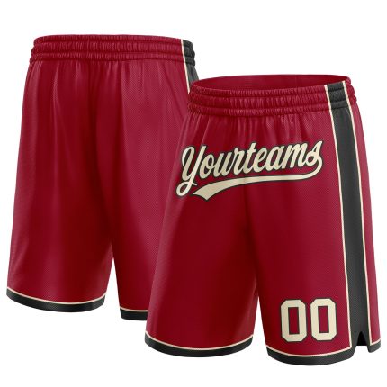 Custom Maroon Cream-Black Basketball Shorts with Team Name and Number - Personalized Authentic Design Personalized Maroon