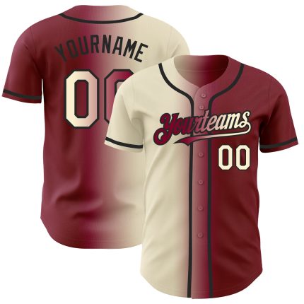 Custom Name and Number Maroon Cream-Black Gradient Baseball Jersey - Personalized Fashion Team Jersey Personalized Maroon
