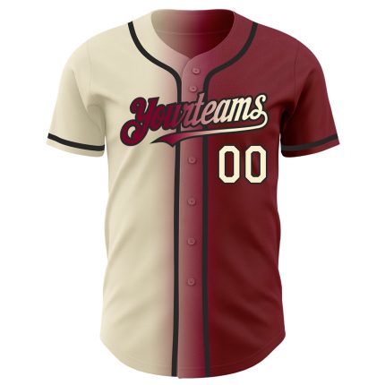 Custom Name and Number Maroon Cream-Black Gradient Baseball Jersey - Personalized Fashion Team Jersey Personalized Maroon