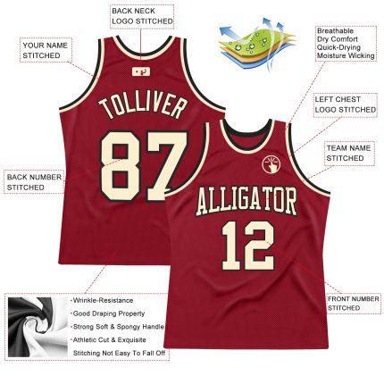 Customizable Basketball Jersey with Team Name and Number - Maroon Cream-Black Throwback Authentic Design Personalized Maroon
