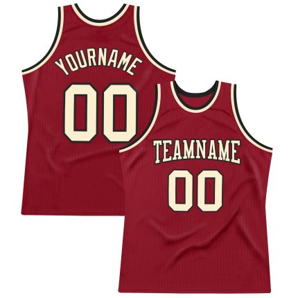 Customizable Basketball Jersey with Team Name and Number - Maroon Cream-Black Throwback Authentic Design Personalized Maroon