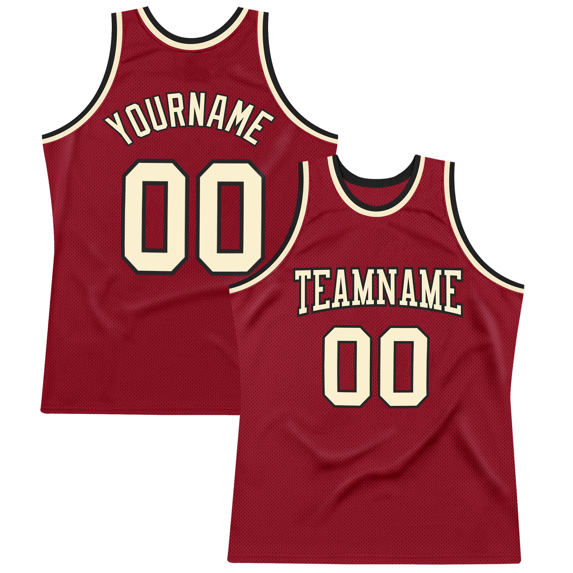 Customizable Basketball Jersey with Team Name and Number - Maroon Cream-Black Throwback Authentic Design Personalized Maroon
