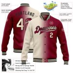 Customizable Maroon Cream-Black Bomber Varsity Letterman Jacket with Gradient Design, Full-Snap with Team Name & Number Personalized
