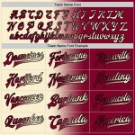 Customizable Maroon Cream-Black Bomber Varsity Letterman Jacket with Gradient Design, Full-Snap with Team Name & Number Personalized