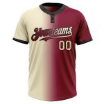 Custom Name and Number Unisex Softball Jersey - Personalized Maroon Cream-Black Gradient Two-Button Style Personalized Maroon