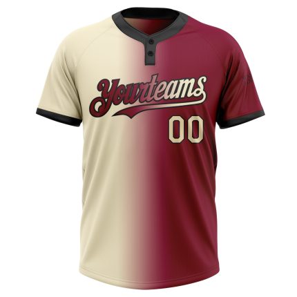 Custom Name and Number Unisex Softball Jersey - Personalized Maroon Cream-Black Gradient Two-Button Style Personalized Maroon
