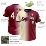 Custom Name and Number Unisex Softball Jersey - Personalized Maroon Cream-Black Gradient Two-Button Style Personalized Maroon