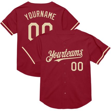 Custom Maroon Cream Mesh Baseball Jersey with Authentic Team Name and Number - Personalized Throwback Style Personalized