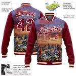 Custom Name Number Maroon Cream Phoenix Arizona City Edition 3D Bomber Varsity Letterman Jacket Personalized Maroon Cream