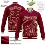 Custom Maroon Cream Wolf Full Moon 3D Bomber Varsity Jacket with Name and Number Personalized Maroon Cream Wolf Fullmoon