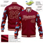 Custom Team Name Number 3D Wolves Bomber Jacket Full-Snap Varsity Letterman Design Maroon Cream Running Hauling Personalized