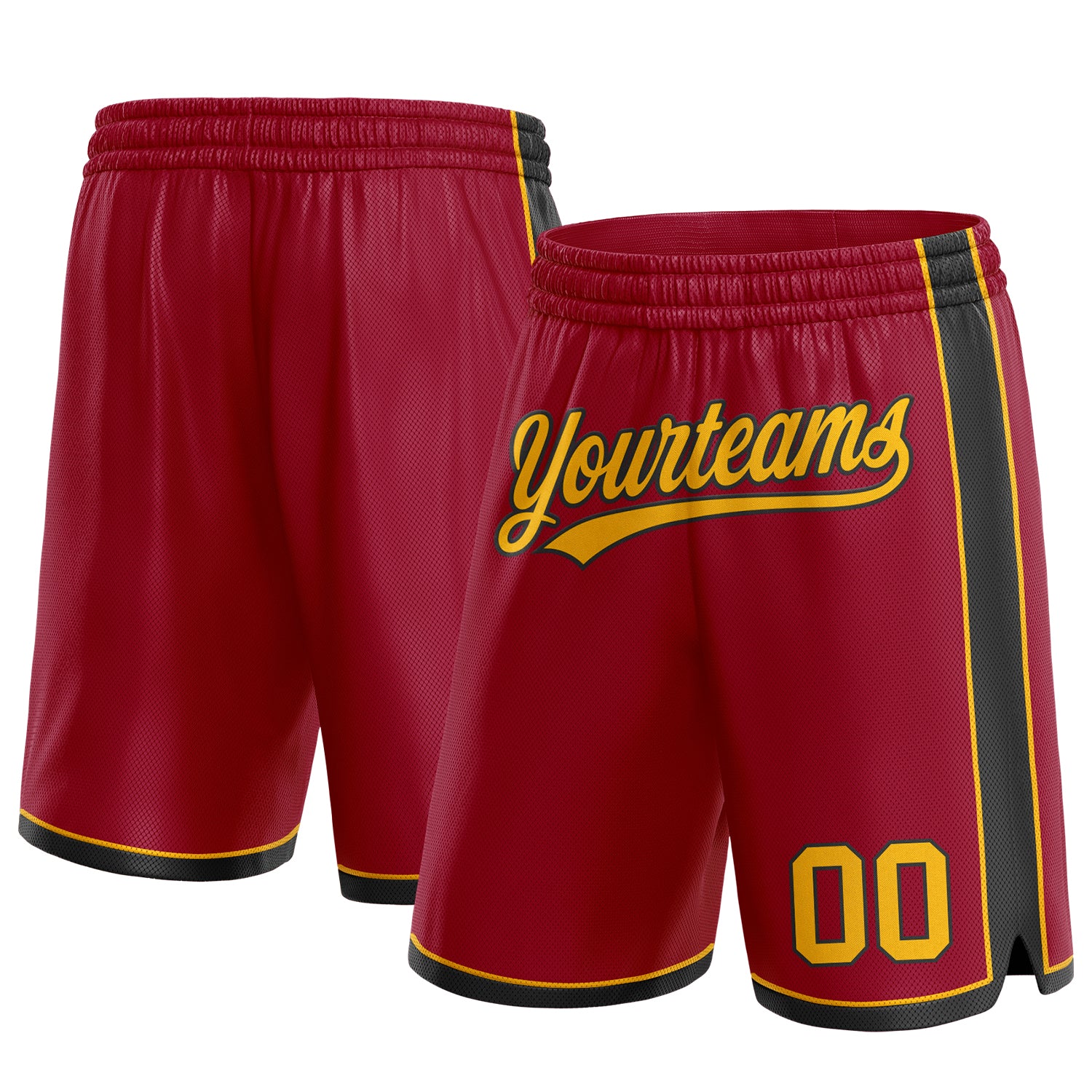 Custom Name Number Basketball Shorts - Personalized Maroon Gold-Black Authentic Team Apparel Personalized Maroon Gold-Black