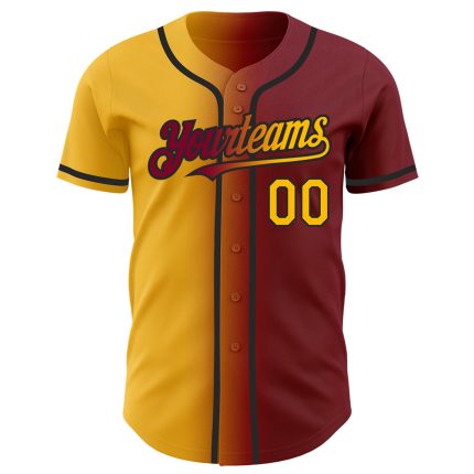 Custom Name and Number Baseball Jersey - Gradient Maroon Gold-Black Authentic Fashion Team Gear Personalized Maroon Gold-Black