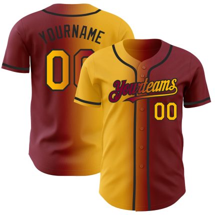 Custom Name and Number Baseball Jersey - Gradient Maroon Gold-Black Authentic Fashion Team Gear Personalized Maroon Gold-Black