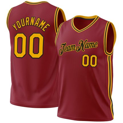Custom Name Number Basketball Jersey - Authentic Maroon Gold-Black Throwback, Personalized Team Design Personalized Maroon