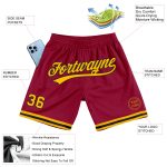Personalized Basketball Shorts in Maroon with Gold and Black - Authentic Throwback Design Personalized Maroon Gold-Black