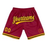 Personalized Basketball Shorts in Maroon with Gold and Black - Authentic Throwback Design Personalized Maroon Gold-Black
