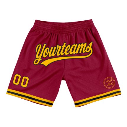 Personalized Basketball Shorts in Maroon with Gold and Black - Authentic Throwback Design Personalized Maroon Gold-Black