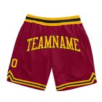 Custom Team Basketball Shorts with Name and Number - Maroon Gold-Black Authentic Throwback Style Personalized Maroon Gold-Black