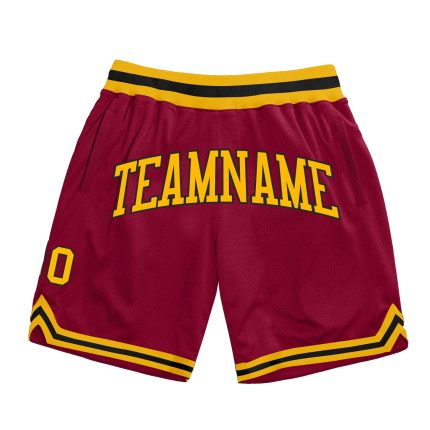 Custom Team Basketball Shorts with Name and Number - Maroon Gold-Black Authentic Throwback Style Personalized Maroon Gold-Black