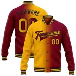 Custom Name and Number Maroon Gold-Black Gradient Varsity Bomber Jacket Full-Snap Fashion Letterman Personalized Maroon Gold-Black