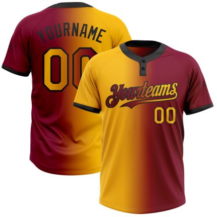 Custom Name Number Unisex Softball Jersey Maroon Gold-Black Gradient Fashion Two-Button Team Apparel Personalized Maroon