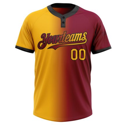 Custom Name Number Unisex Softball Jersey Maroon Gold-Black Gradient Fashion Two-Button Team Apparel Personalized Maroon