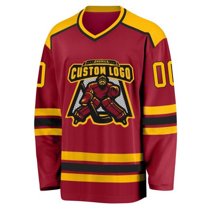 Custom Maroon Gold Black Hockey Jersey Personalized for Fans and Players Personalized Maroon Gold-Black Hockey Jersey