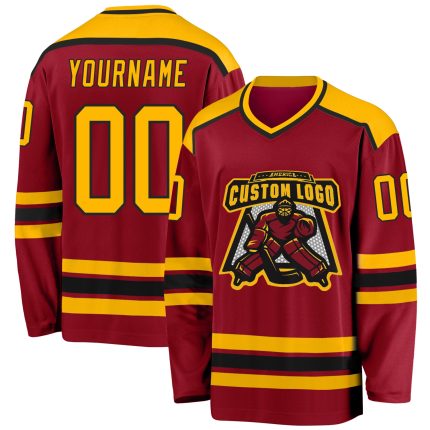 Custom Maroon Gold Black Hockey Jersey Personalized for Fans and Players Personalized Maroon Gold-Black Hockey Jersey